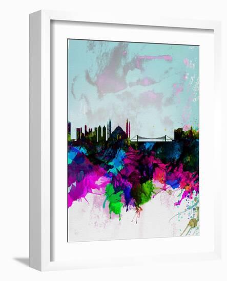 Istanbul Watercolor Skyline-NaxArt-Framed Art Print