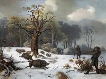 Winterliche Wildschweinjagd-István Nagy-Framed Stretched Canvas