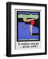 It Makes You Go...Drink Milk! Advertising Poster with Diver-null-Framed Giclee Print