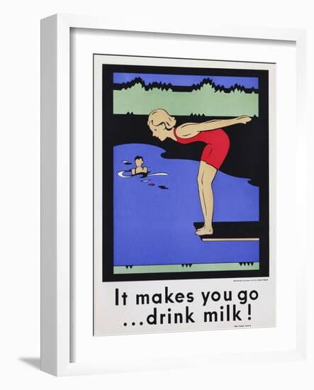 It Makes You Go...Drink Milk! Advertising Poster with Diver-null-Framed Giclee Print