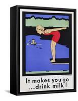 It Makes You Go...Drink Milk! Advertising Poster with Diver-null-Framed Stretched Canvas