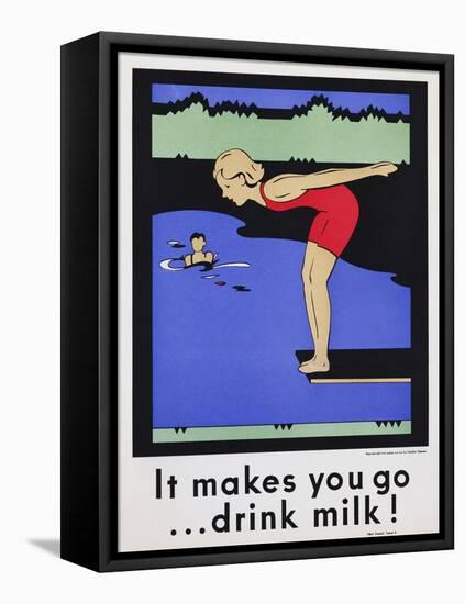 It Makes You Go...Drink Milk! Advertising Poster with Diver-null-Framed Stretched Canvas