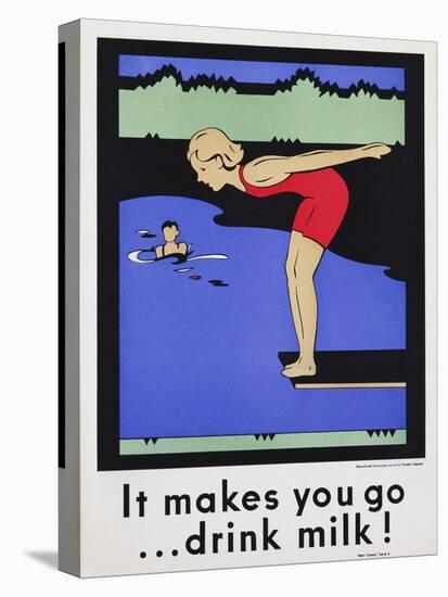 It Makes You Go...Drink Milk! Advertising Poster with Diver-null-Stretched Canvas