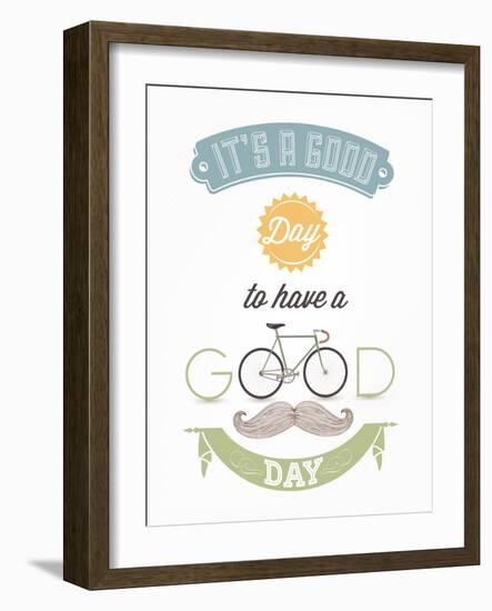 It'S A Good Day To Have A Good Day - Typographical Illustration Bicycle Poster-Melindula-Framed Art Print