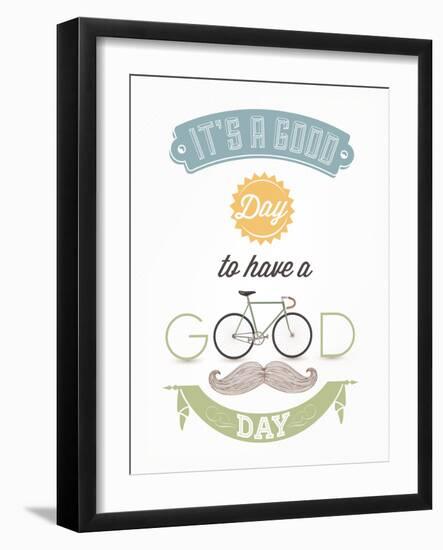 It'S A Good Day To Have A Good Day - Typographical Illustration Bicycle Poster-Melindula-Framed Art Print