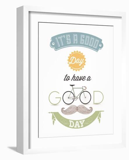 It'S A Good Day To Have A Good Day - Typographical Illustration Bicycle Poster-Melindula-Framed Art Print