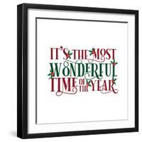 It's the Most Wonderful Time of the Year- Christmas Text, with Hand Drawn Tree and Stars.-Regina Tolgyesi-Framed Photographic Print