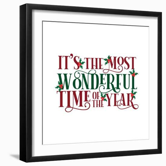 It's the Most Wonderful Time of the Year- Christmas Text, with Hand Drawn Tree and Stars.-Regina Tolgyesi-Framed Photographic Print