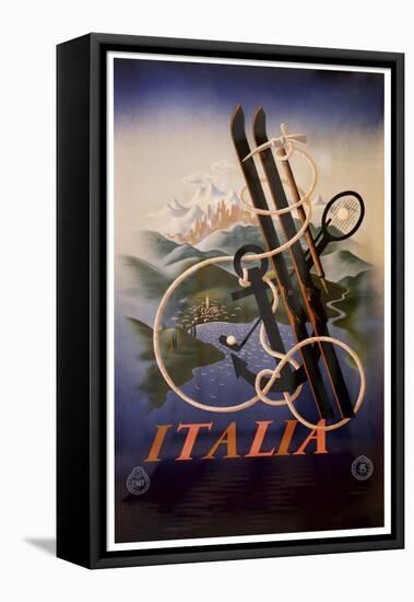 Italia Skis Anchor Mountains-null-Framed Stretched Canvas