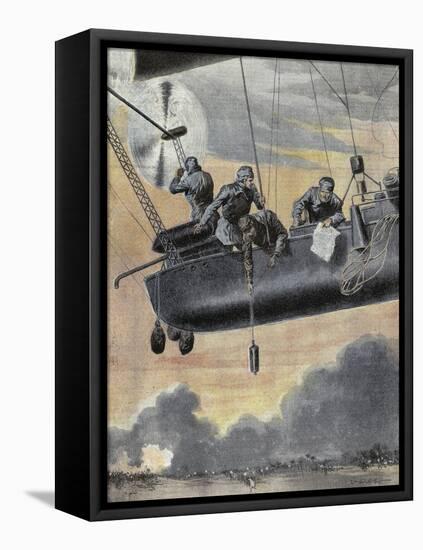 Italian Airship Bombing Turkish Positions in Libya, 1912-null-Framed Stretched Canvas