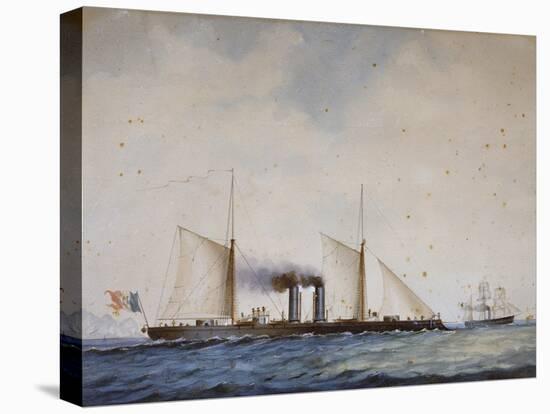 Italian Battleship Affondatore, 1866, 19th Century, Watercolor-null-Stretched Canvas