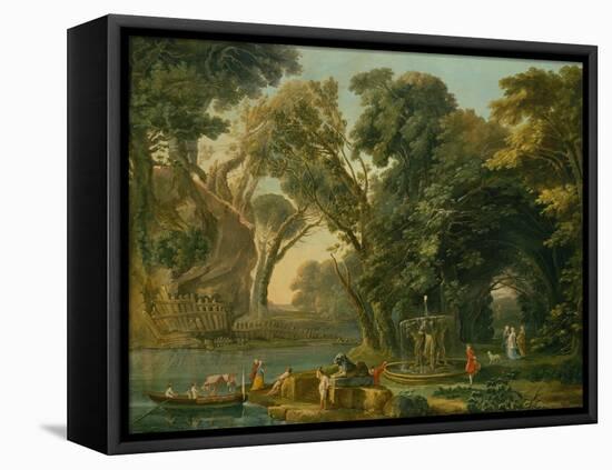 Italian Caprice with a Landing (Oil on Canvas)-Hubert Robert-Framed Stretched Canvas