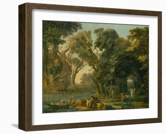 Italian Caprice with a Landing (Oil on Canvas)-Hubert Robert-Framed Giclee Print