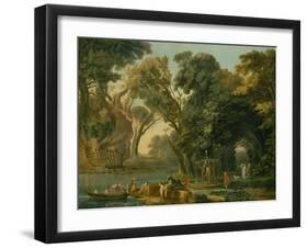 Italian Caprice with a Landing (Oil on Canvas)-Hubert Robert-Framed Giclee Print