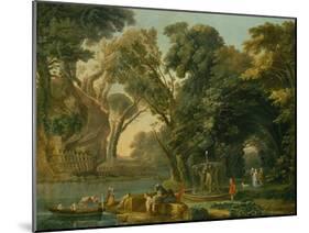 Italian Caprice with a Landing (Oil on Canvas)-Hubert Robert-Mounted Giclee Print