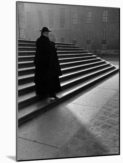 Italian Catholic Priest Majestically Descending Stairs-Alfred Eisenstaedt-Mounted Photographic Print