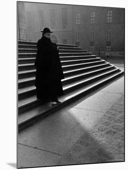 Italian Catholic Priest Majestically Descending Stairs-Alfred Eisenstaedt-Mounted Photographic Print