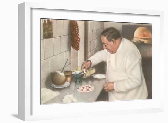 Italian Chef Making Pizza-null-Framed Art Print
