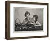 Italian Children Arranging Flowers-Luigi Bechi-Framed Giclee Print