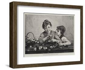 Italian Children Arranging Flowers-Luigi Bechi-Framed Giclee Print