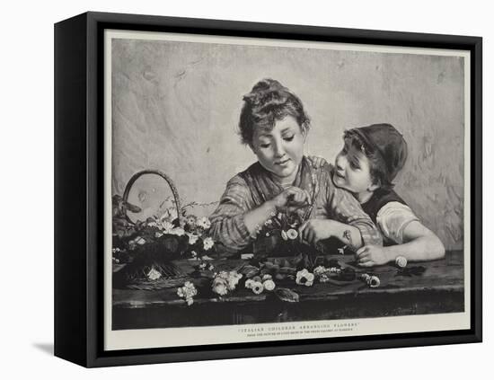 Italian Children Arranging Flowers-Luigi Bechi-Framed Stretched Canvas