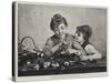 Italian Children Arranging Flowers-Luigi Bechi-Stretched Canvas