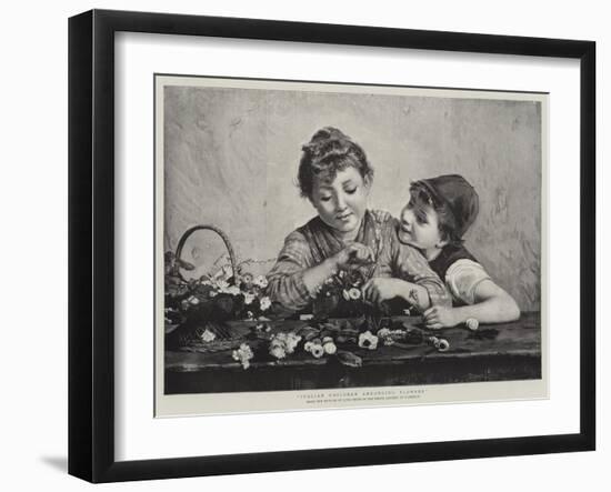 Italian Children Arranging Flowers-Luigi Bechi-Framed Giclee Print