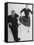 Italian Dir. Federico Fellini and Actress Wife Giulietta Masina Posing in Studio-Gjon Mili-Framed Stretched Canvas