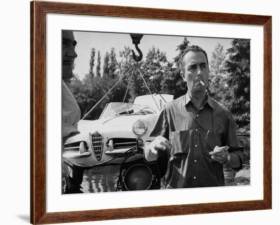 Italian director Michelangelo Antonioni (1912 - 2007) on the set of hid film L'eclisse 1961 (b/w ph-null-Framed Photo