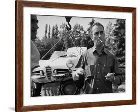 Italian director Michelangelo Antonioni (1912 - 2007) on the set of hid film L'eclisse 1961 (b/w ph-null-Framed Photo