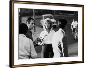 Italian director Michelangelo Antonioni (1912 - 2007) on the set of the film L'eclisse with Monica-null-Framed Photo