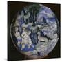 Italian earthenware plate showing Artemis turning Actaeon into a stag-Unknown-Stretched Canvas
