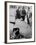 Italian Enzo Ferrari (Left), Looks over a 1959 Racing Car with Technicians-null-Framed Photo