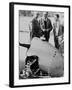 Italian Enzo Ferrari (Left), Looks over a 1959 Racing Car with Technicians-null-Framed Photo