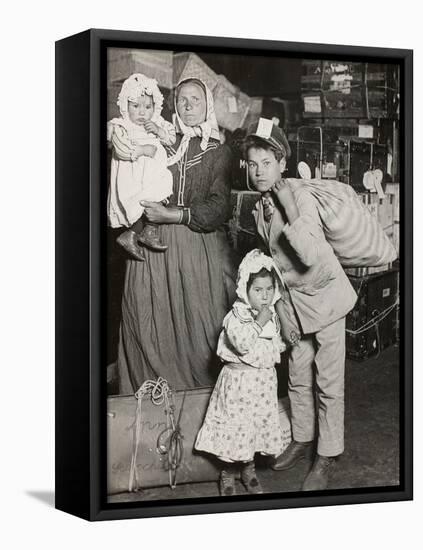 Italian Family Seeking Lost Baggage, Ellis Island, 1905-Lewis Wickes Hine-Framed Stretched Canvas