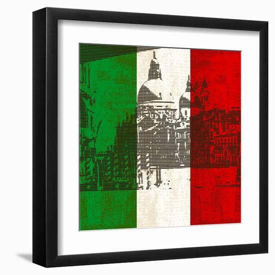 Italian Flag And Venice-Petrafler-Framed Art Print