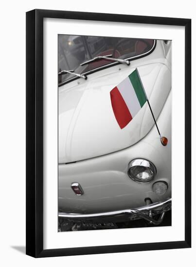 Italian Flag on Fiat 500 Car, Rome, Lazio, Italy, Europe-Stuart Black-Framed Photographic Print