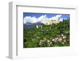 Italian Garden towards water and terraced garden, Trauttmansdorff Castle Gardens, Merano, Italy-null-Framed Art Print