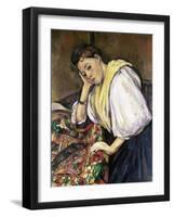 Italian Girl Leaning on a Table-Paul Cézanne-Framed Giclee Print