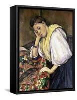 Italian Girl Leaning on a Table-Paul Cézanne-Framed Stretched Canvas