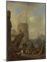 Italian Harbor with Fortress Tower on the Mediterranean-Johannes Lingelbach-Mounted Art Print
