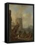Italian Harbor with Fortress Tower on the Mediterranean-Johannes Lingelbach-Framed Stretched Canvas