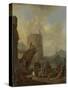 Italian Harbor with Fortress Tower on the Mediterranean-Johannes Lingelbach-Stretched Canvas