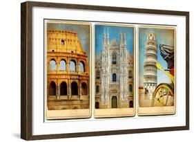Italian Landmarks - Vintage Cards Series-Maugli-l-Framed Art Print
