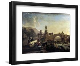 Italian Landscape with a Small Bridge, 1656-Nicolaes Berchem-Framed Premium Giclee Print