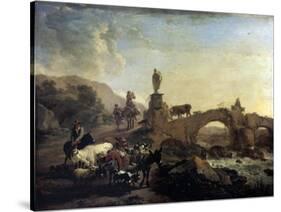 Italian Landscape with a Small Bridge, 1656-Nicolaes Berchem-Stretched Canvas