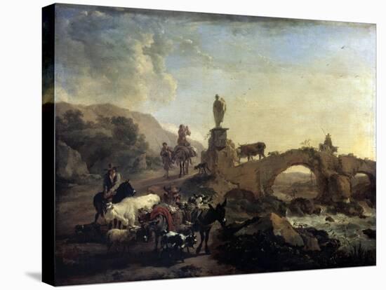 Italian Landscape with a Small Bridge, 1656-Nicolaes Berchem-Stretched Canvas