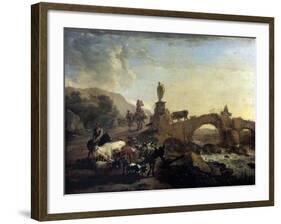 Italian Landscape with a Small Bridge, 1656-Nicolaes Berchem-Framed Giclee Print