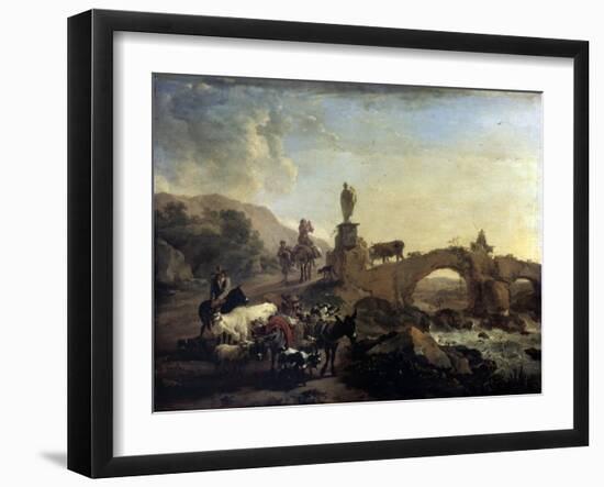 Italian Landscape with a Small Bridge, 1656-Nicolaes Berchem-Framed Giclee Print