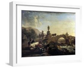 Italian Landscape with a Small Bridge, 1656-Nicolaes Berchem-Framed Giclee Print